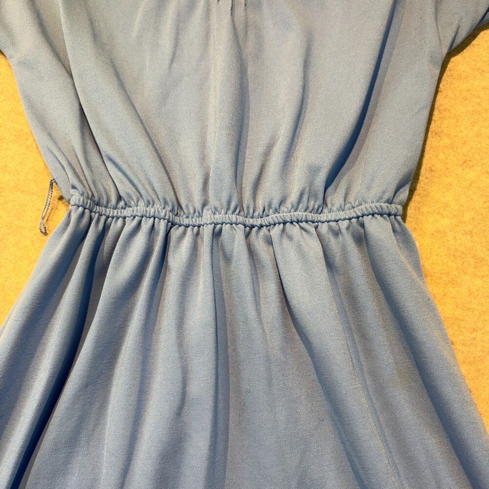 Vintage Leslie Fay Light Blue Dress Pintuck Cap Sleeve Elastic Waist Midi - Picture 7 of 8